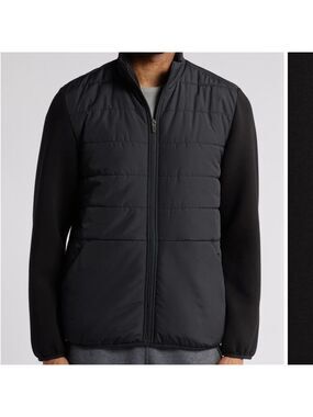 Zella Mens Black Hybrid Puffy Activewear Jacket Large